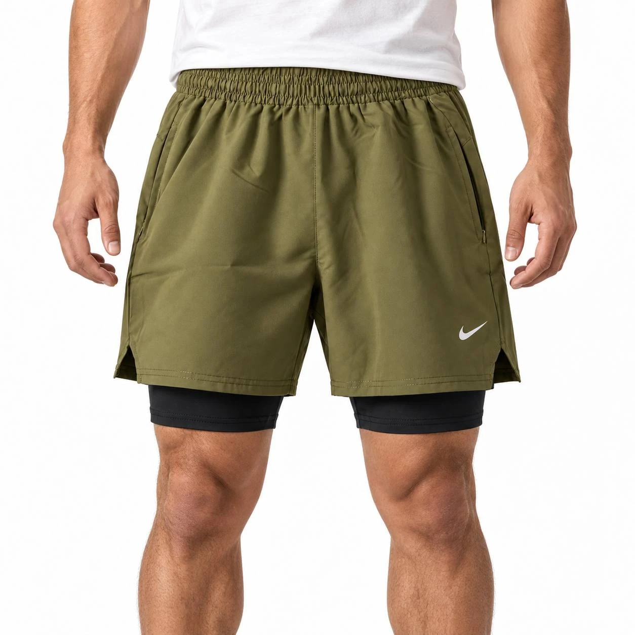 Men’s 2-in-1 Training Shorts – Olive/Black
