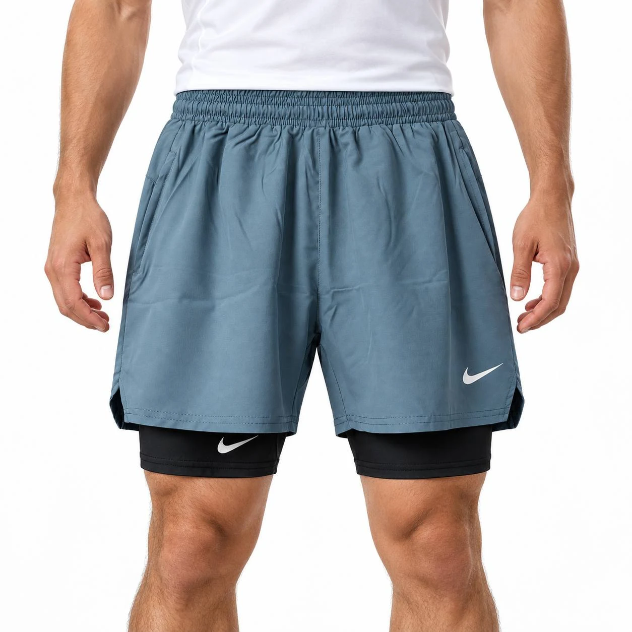 Men’s 2-in-1 Training Shorts – Sky blue/Black